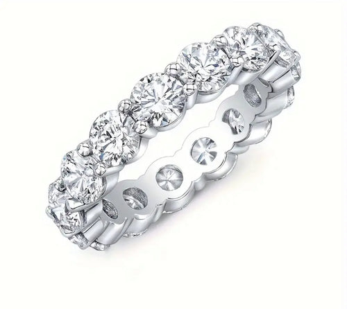 Moissanite Eternity Ring, Round Cut D 0.5 CT Each Color Lab Created Diamond Sterling Silver Wedding Band Ring