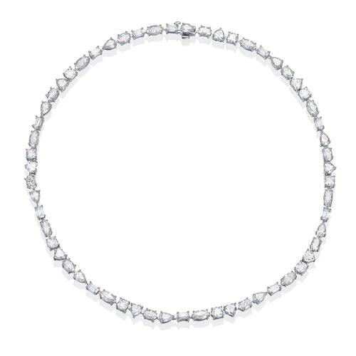 Multishape Moissanite Tennis Necklace 29.5ct ,each 0.3ct 18k White Gold Plated