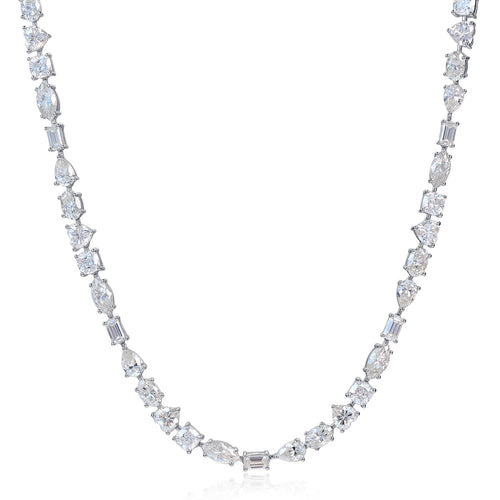 Multishape Moissanite Tennis Necklace 29.5ct ,each 0.3ct 18k White Gold Plated