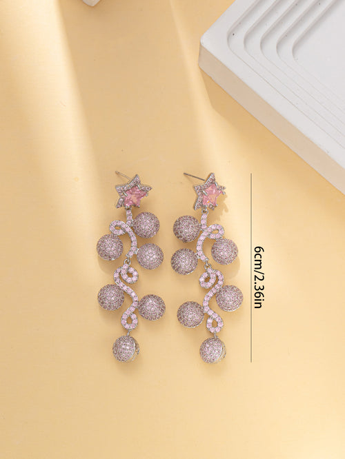 Pink Star Rhinestone Dangle Party Earring with 925 Sterling Silver Post