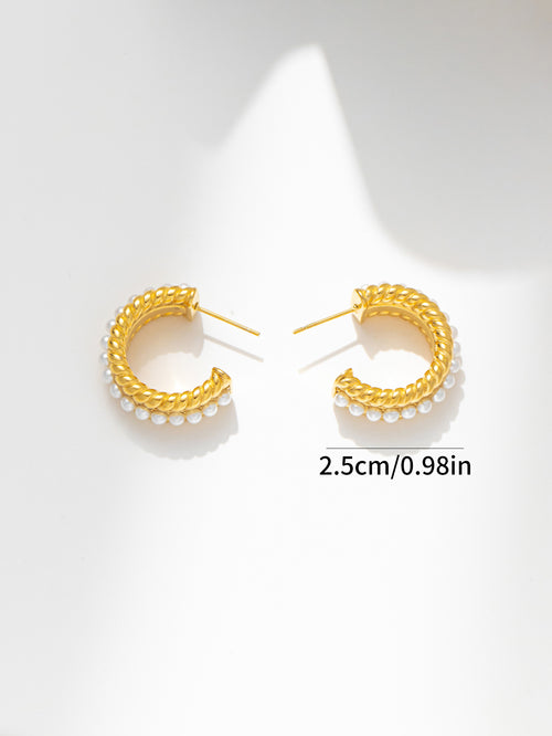 Gold Twist Hoop Earrings With Pearls