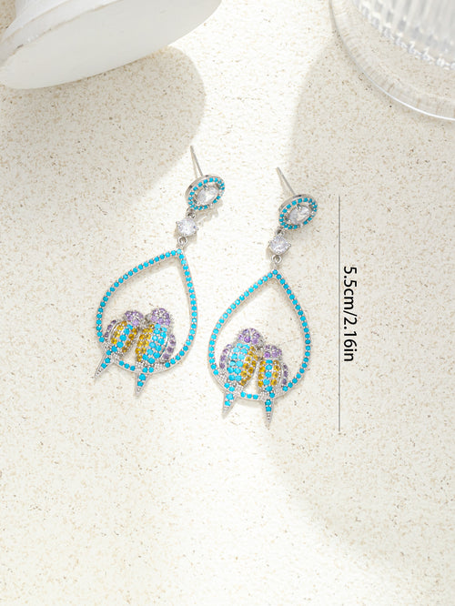 Blue Cute Parrots Zircon Rhinestone Dangle Earring for Party Bridal Wedding Prom