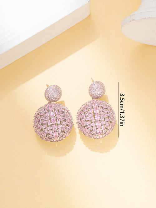 Pink Ball Rhinestone Dangle Party Earring with 925 Sterling Silver Post