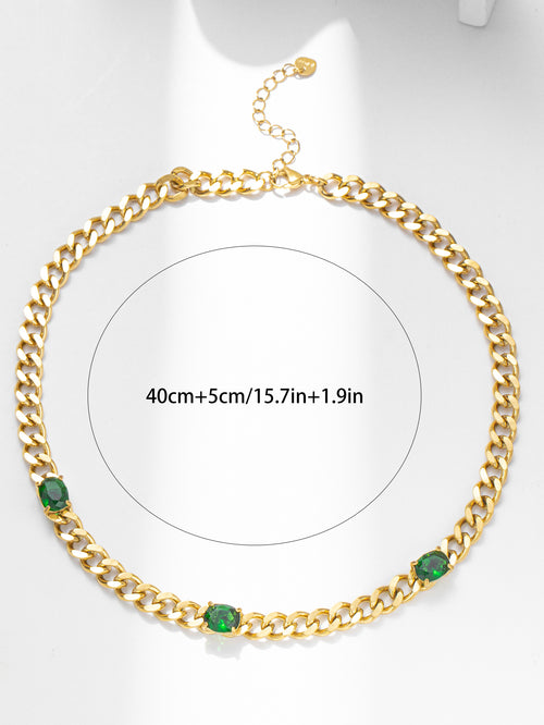 Gold Chain with Green Stones