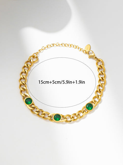 Gold Chain Necklace with Zircon Crystal Green