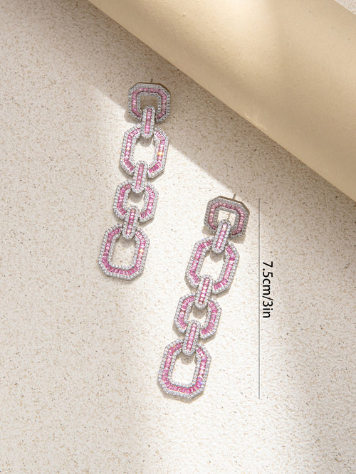 Pink Chain Rhinestone Dangle Earring  for Party Bridal Wedding Prom