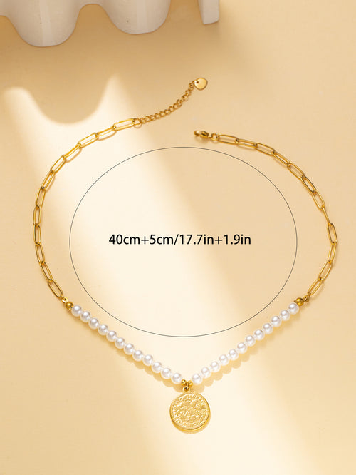 Chain Necklace with Imitation Pearl Necklace