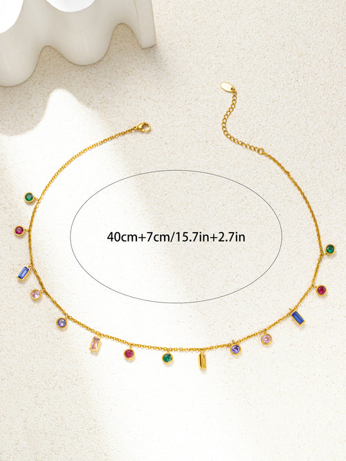 Multi-colored Zirconia Tassel Gold Chain Necklace