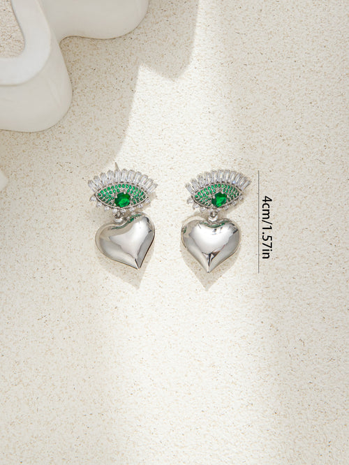 Evil Eye with Heart Zircon Rhinestone Dangle Earring for Party Bridal Wedding Prom