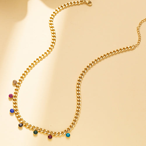 Gold Chain Necklace with Color Stone