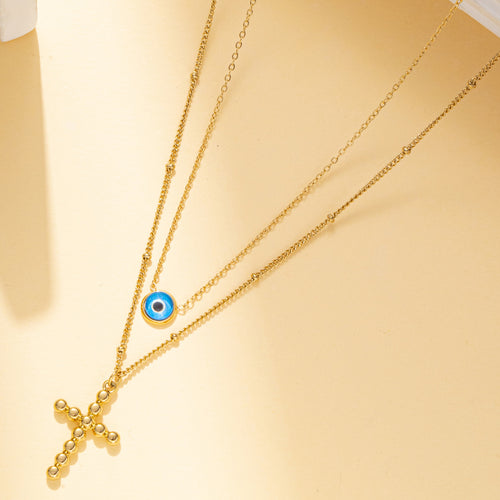 Evil Eye with Cross Layered Necklace