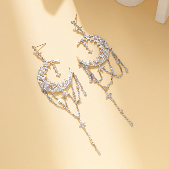 Moon Rhinestone Dangle Party Earring with 925 Sterling Silver Post