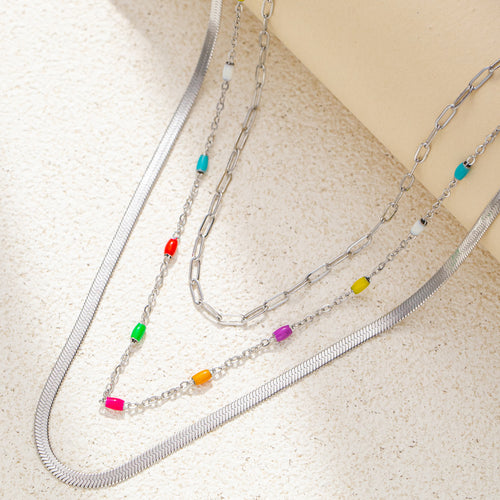 Triple layered Colorful beads necklace