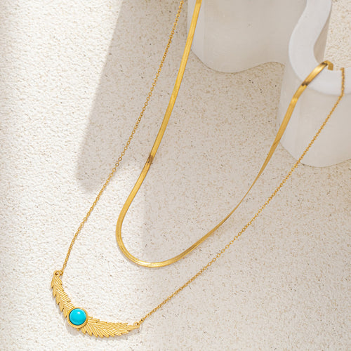 Double Layered Turquoise Gold Wing Necklace