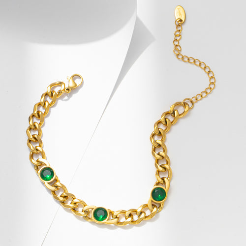 Gold Chain Necklace with Zircon Crystal Green