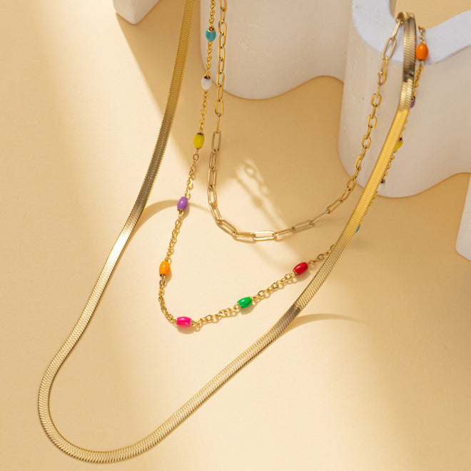 Triple layered Colorful beads necklace