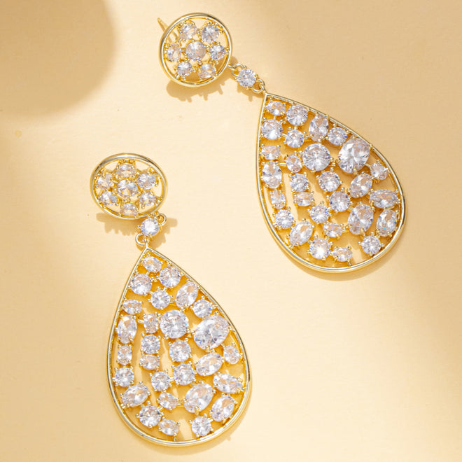 Crystal Rhinestone Oval Dangle Party Earring for Bridal Wedding Prom