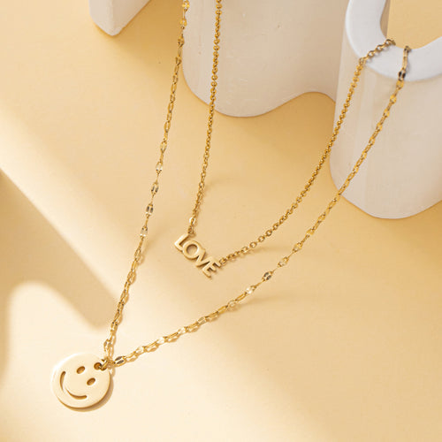 Happy Face&Love Double layered Gold Necklace