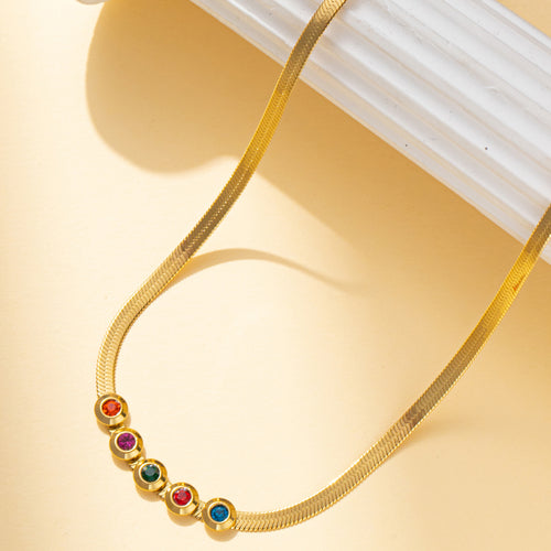 Gold Chain Necklace with Diamond and Color Stone