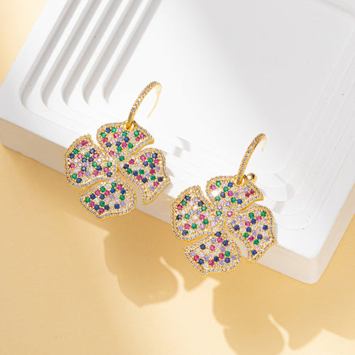 Colorful Lucky Clover Zircon Rhinestone Dangle Earring for Party Bridal Wedding Prom