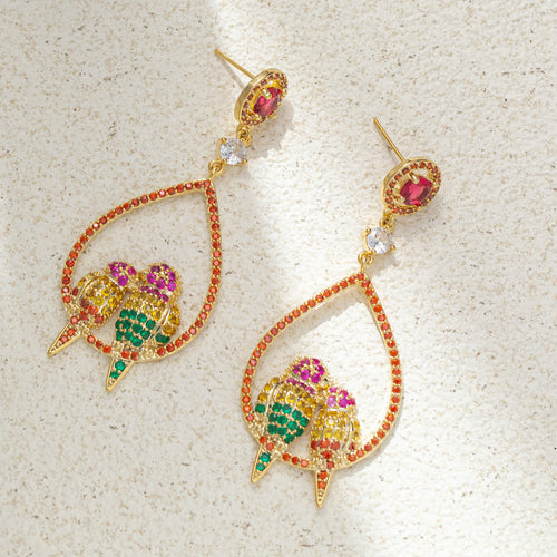 Red Green Parrots Zircon Rhinestone Dangle Earring for Party Bridal Wedding Prom