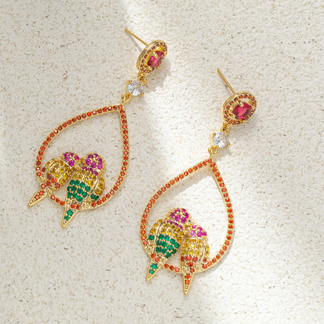 Red Green Parrots Zircon Rhinestone Dangle Earring for Party Bridal Wedding Prom