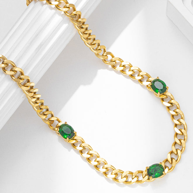 Gold Chain with Green Stones